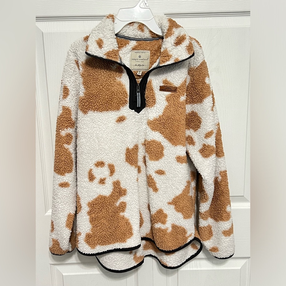 Cow Print Simply Southern Fleece Pullover